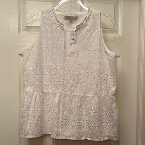 LOFT White Peplum Tank Top with Mandarin Collar